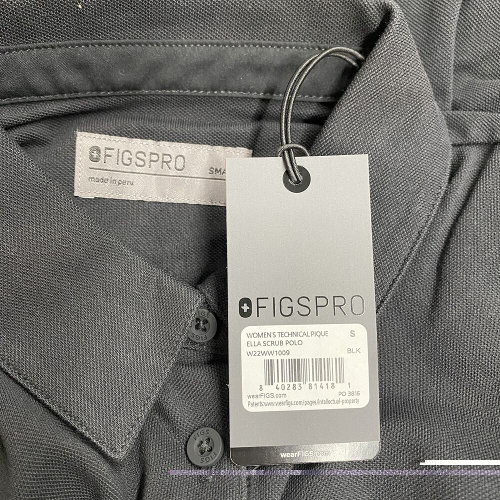 FIGS PRO Ella Scrub Polo Women’s Small Black Technical Pique Pima Cotton NWT - Picture 4 of 13